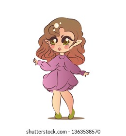 Girl elf beautiful in dress icon anime style vector illustration
