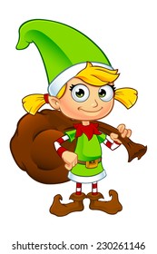 Girl Elf Character In Green - Holding Sack