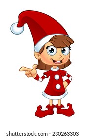 Girl Elf Character In Red - Pointing