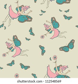 girl elf flight seamless pattern