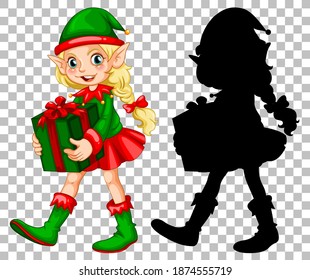 Girl elf holding gift illustration