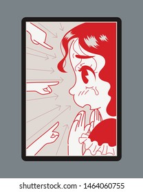 A girl is embarrassed by the finger pointing to herself. hand drawn style vector design illustrations. 