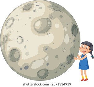 A girl embraces the moon with joy