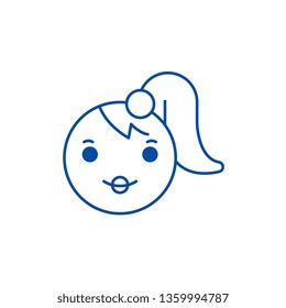 Girl emoji line icon concept. Girl emoji flat  vector symbol, sign, outline illustration.