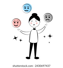 Girl and emotes on white background