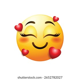 Emoticon de menina com ilustração vetorial de corações vermelhos isolado.
