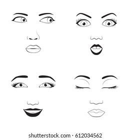 Girl emotion face cartoon vector illustration and woman emoji icon cute symbol character human expression sign female avatar tongue feeling.