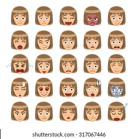 Girl Emotion Faces Cartoon Vector Illustration 1