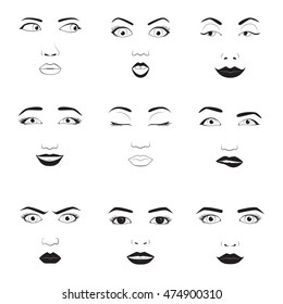 Girl emotion faces cartoon vector illustration