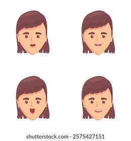 Girl emotion icons set cartoon vector. Woman with various facial expression. Cartoon character