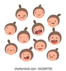 Girl emotions. Cartoon faces. Vector hand drawn illustration.
