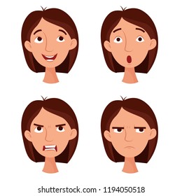 Girl Emotions Set Flat Cartoon Style Stock Vector (Royalty Free ...