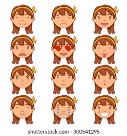 Girl emotions, vector, set collection