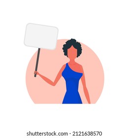 Girl With an empty banner in her hands. Flat style. Vector illustration.