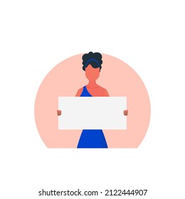 Mädchen mit einem leeren Banner für Ihren Text. Cartoon-Stil. Vektorgrafik.