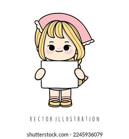 girl with empty paper sign, student. Vector illustration