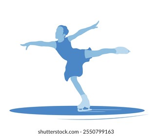 Chica se dedica al patinaje artístico, silueta de chica en patines. Ilustración vectorial.