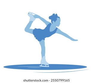 Chica se dedica al patinaje artístico, silueta de chica en patines. Ilustración vectorial.