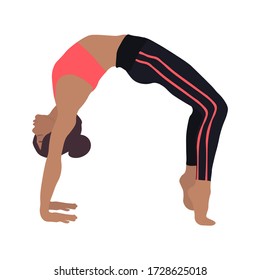 The girl is engaged in the gym and shows her flexibility exercise bridge