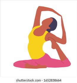 The girl is engaged in gymnastics on a white background