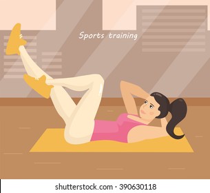  Girl is engaged in gymnastics. Vector isolated illustration. Cartoon character