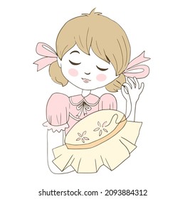 A girl is engaged in needlework and embroidery a pattern on a hoop
