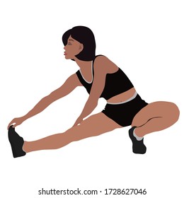 The girl is engaged in sorting in the gym doing stretching before exercise