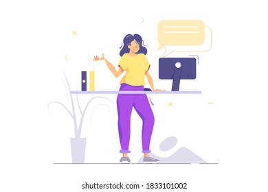 The girl is engaged in work on the computer