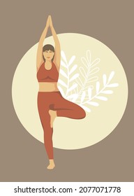 The girl is engaged in yoga. Faceless poster. Calm colors.
