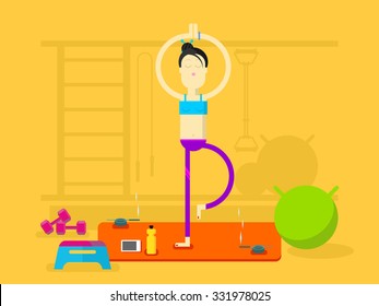 Girl is engaged in yoga. Relaxation lifestyle, exercise healthy, beauty female body, flat vector illustration