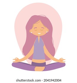 the girl is engaged in yoga.
Vector illustration. A young and happy woman is meditating.