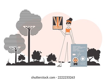 Girl English teacher. The concept of learning a foreign language. Line art style.