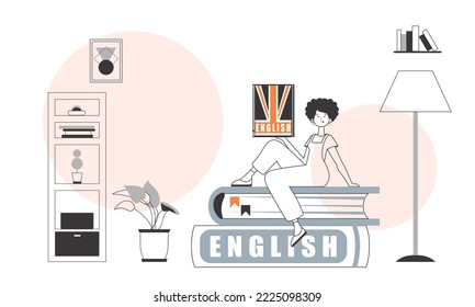 Girl English teacher. The concept of learning English. Linear style.