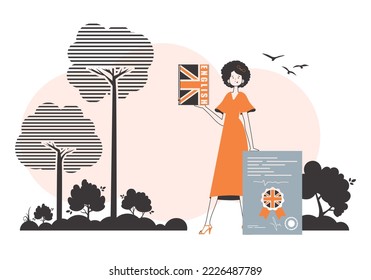Girl English teacher. The concept of learning a foreign language. Linear style.