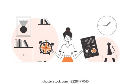 Girl English teacher. The concept of learning a foreign language. Linear trendy style.