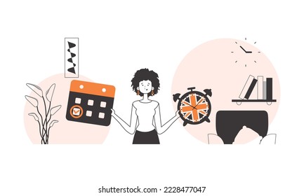 Girl English teacher. The concept of learning a foreign language. Linear modern style.
