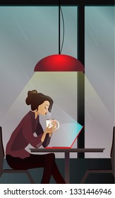 Girl enjoying a drink in bad weather