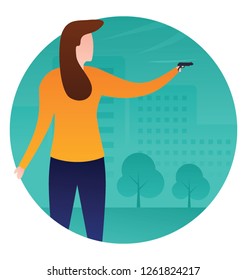Girl enjoying flat icon design