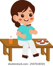 Girl Enjoying Food and Drink Illustration
