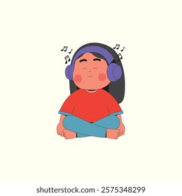 Girl enjoying music with headphone cartoon illustration