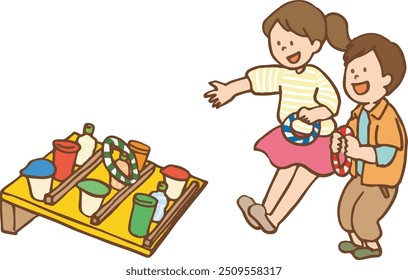 A girl enjoying ring toss at a crowd-pulling event.