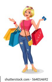 Girl enjoying shopping vector illustration