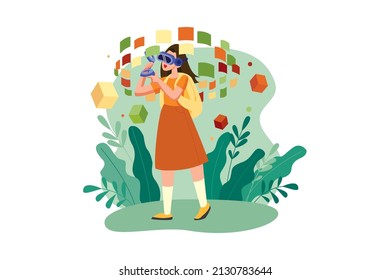 Girl enjoying study using VR tech