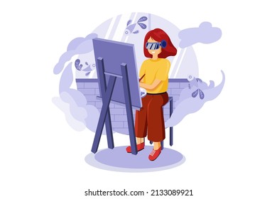 Muchacha que disfruta de estudio usando tecnología VR
