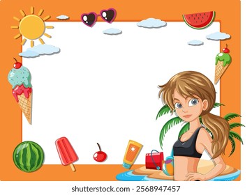 Girl enjoying summer with beach items