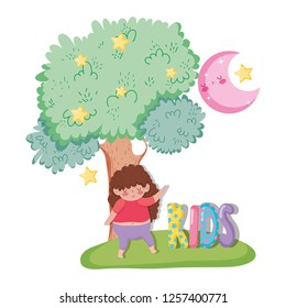 girl enjoying with tree and moon with stras