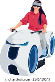 Girl enjoying VR Bike with Headset