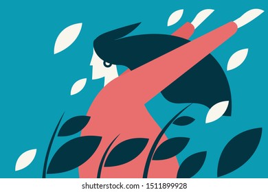 Girl enjoys a wind in the garden