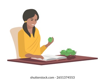 Menina lê com entusiasmo um livro interessante. Estudar e ler ficção. Ilustração vetorial em um fundo branco.