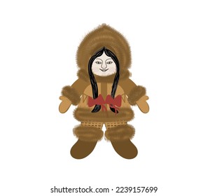 Girl, Eskimo, in winter clothes, a color drawing on a transparent background, for design and print, print for fabric